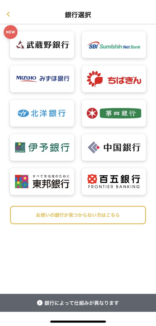 対応銀行口座