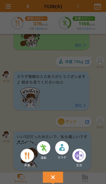 リアルタイムにやったことをカロリーママに報告