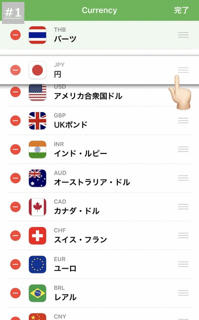 通貨の並べ替えにも対応
