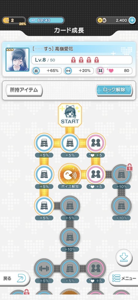 編成するカードの成長ツリー