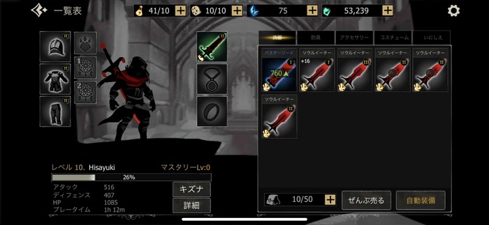 装備の装着で騎士の強化が進めやすい