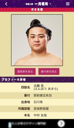 力士のプロフィールも見られる